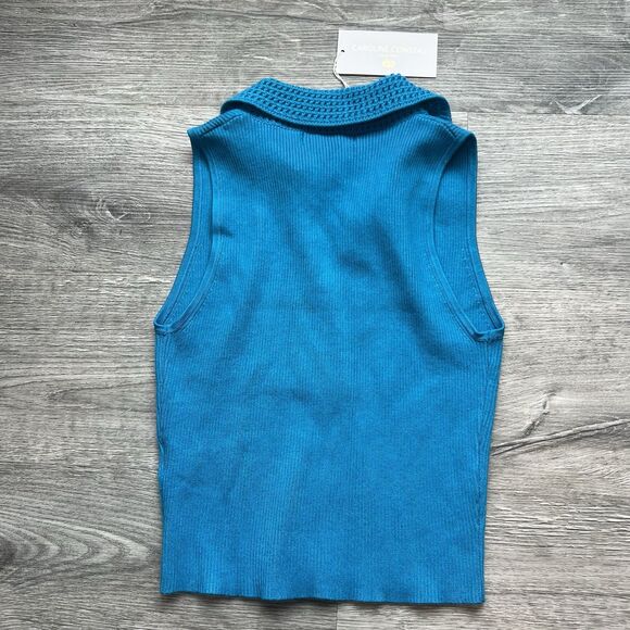Caroline Constas Blue ribbed crochet Knit V-Neck Crop top designer NWT Small - Picture 6 of 7